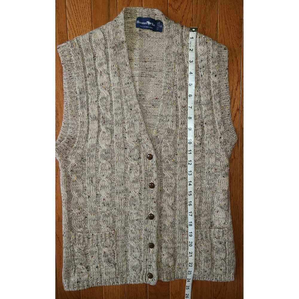 Vtg Hunters Run 97% Wool Sweater Vest Mens Sm Tan Cable Knit Button Up - Picture 6 of 6